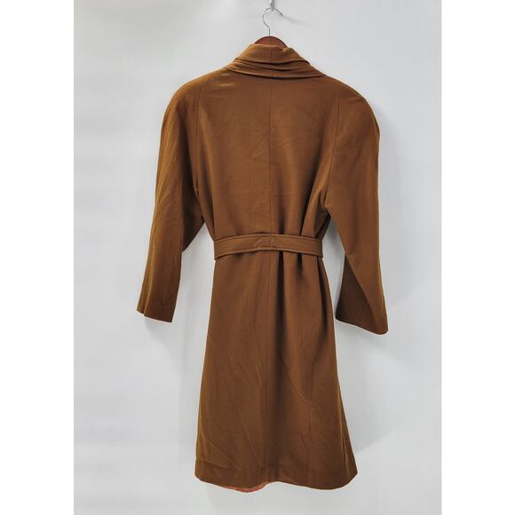 Vintage J. Hilary Wool Coat Womens 4 Belted Camel Brown Long Trench Made in USA - Picture 3 of 16